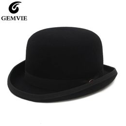 GEMVIE 100% Wool Felt Derby Bowler Hat For Men Women Satin Lined Fashion Party Formal Fedora Costume Magician Hat 240401