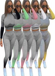 Women solid color outfits fa winter clothing tracksuits hoodies crop top+pants yoga two piece set casual ps size 2XL sweatsuits 42958829469