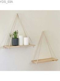 Other Home Decor Wooden rope swing wall hanging plant flowerpot tray installation floating frame Nordic home decoration more simple design yq240408