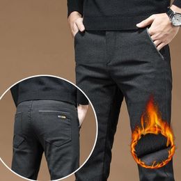 Men's Pants Winter Fleece Casual Thick Fashion Straight Slim Warm Business Office Brand Korean Men Trousers