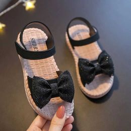 Slipper Kids Shoes Summer Sandals for Girls Bow Non-slip Soft Soled Versatile Solid Korean Children Sweet Princess Beach 240409