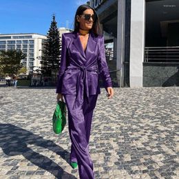 Men's Suits Women's Satin Suit Two-piece Set Clothing Trend 2024 Wide Leg Pants Fashionable Solid Color Lapel Jacket Pant Sets