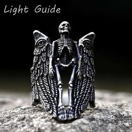 Cluster Rings 2022 NEW Mens 316L stainless steel rings Angel Wing Skull Vintage Aegishjalmur PUNK for teen Jewellery Gifts free shipping240408