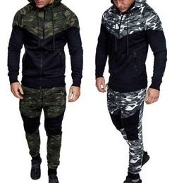 Men Causal Camouflage Print sets Camo JacketPants 2Pc Tracksuit Sportwear Hoodies Sweatshirt Pant Suit Plus Size Y12219060268