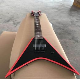 Whole New 7 string Customise electric guitar Flying V Black Hardware With Red Side In Black 06265505960