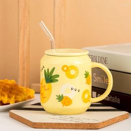 Mugs 400ML Glass Straw Mug Cute Girl Student Fruit Juice Cup Adult With Lid Household Ceramic Beer Type