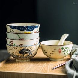 Bowls Japanese Ceramic Rice Bowl 4.5-inch Vintage High Foot Commercial Floor Stand Wholesale Household