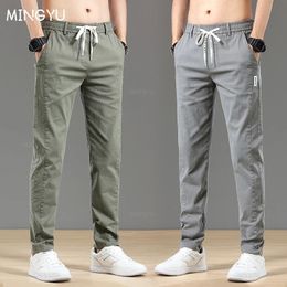Spring Summer Cottom Mens Pants Fashion Classic Drawstring Elastic Waist Jogging Stretch Casual Grey Cargo Trousers Male 28-38 240403