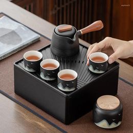 Teaware Sets A Pot Of Four Cups Black Teapots And Tea With Jars Carrying Bags Outdoor Household Gifts.