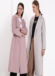 fashion designer long cashmere wool coats with packets pink white lapel neckline ladies coats8595220