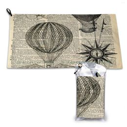 Towel Spaper Print Steampunk Airship Plane Air Balloon Quick Dry Gym Sports Bath Portable Antique Retro