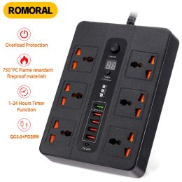 Equipment 3000w 6 Outlet Power Strip Surge Protector Multiprise Smart Home 2 Metre Extension Electrical Socket with Pd20w Qc3.0 6 Usb Port