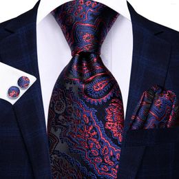 Bow Ties Hi-Tie Blue Burgundy Paisley Business Mens Tie 8.5cm Jacquard Necktie Accessories Daily Wear Cravat Wedding Party Hanky Cufflink