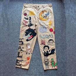 Men's Pants Vintage Cartoon Animal Print Graffiti Hand Cargo Pants Men Women Best Quality Trousers J240402