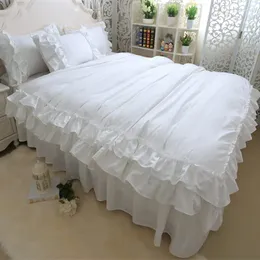 Bedding Sets Full White Set Double Layers Ruffle Duvet Cover Bed Sheet Bedskirt Princess Linen Brief Warm Home Textile HM-15W