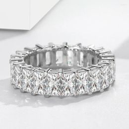 Cluster Rings Sterling Silver 925 Full Circle Rectangular Diamond Couple Ring Carbon Silicon Stone Large Pairing