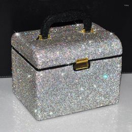 Storage Boxes Full Diamonds Tote Case Portable High-capacity Professional Makeup Artist Leather Travel Organiser For Cosmetics Box