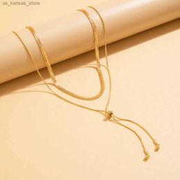 Pendant Necklaces Minimalist Flat Snake Chain Short Clavicle Necklace Trend Creativity Adjustable Thin Chain Long Necklace Women Aesthetic Jewelry240408