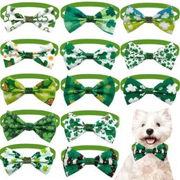 Dog Apparel 50/100 Pcs ST Patrick's Day Bow Ties Adjustable Collar Pet Grooming Accessories Green Clover Bowtie Necktie Supplies