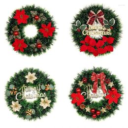 Decorative Flowers Christmas Wreath For Front Door Winter Garlands Flower Bowknot Decortive Artificial Holiday Home Party Window