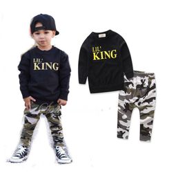 New Fashion Twopiece Short Sleeve Crew Neck black Tshirt Letter pattern Camouflage trousers boy snug 15T Clothing Sets 179068072257