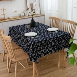 Table Cloth Restaurant Linen Cotton Ethnic Style Tablecloth Imitation Batik Navy Blue Retro Fllower Dinning Cover