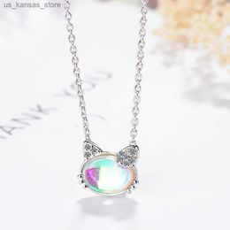 Pendant Necklaces 925 Sterling Silver Cat Crystal Necklace For Women Fashion Luxury Quality Jewellery Accessories Free Shipping GaaBou240408THRU