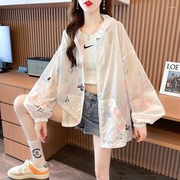 Women's Jackets 2024 Women Summer Print Hooded Thin Coat Female Oversize Loose Sunscreen Ladies Casual Sun Protection Outwear S06