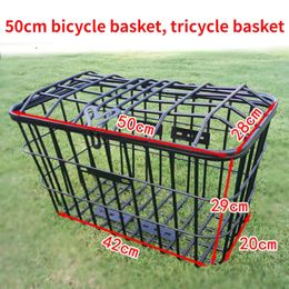 Bicycle Basket 50cm Bold Tricycle Rear Waterproof Durable Storage Detachable Metal Bike Baskets with Inner Bag 240329