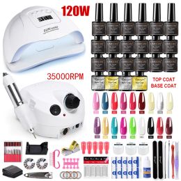 Kits Manicure Set with 120W/80W/54W Led Nail Lamp Dryer Nail Set 35000/20000RPM Nail Drill Machine UV Polish Gel Nail Kit Tools Set