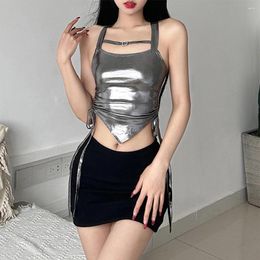 Camisoles & Tanks Women Pleated Backless Clothes Sliver Crop Tops Solid Sleeveless Slim Tank Top Y2K Camis Fashion Cute And Sexy