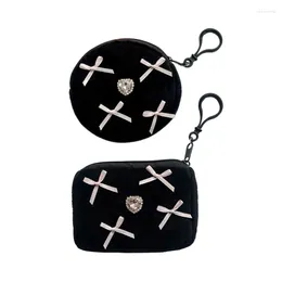Keychains E0BF Portable Coin Purse With Sweet Bowknot Lipsticks Storage Bag Hangings Charm