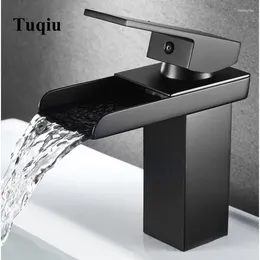 Bathroom Sink Faucets Black Basin Faucet Single Lever And Cold Waterfall Mixer Tap Water