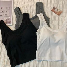 Camisoles & Tanks Solid Color Korean Style Super Small Camisole With Breast Pads Pure Cotton Inner Wear Sleeveless Short Top Wholesale