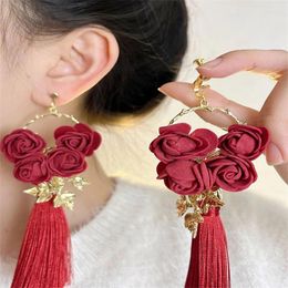 Backs Earrings French Retro Exaggerated White Black Flower Tassel Elegant Bride Wedding Dress Ear Clip