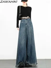 Women's Jeans Baggy Women Vintage Wide Leg Spring Fall Solid Colour Tassel High Waist Loose All Match Fashion Y2K Aesthetic Denim Pants