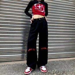 Women's Jeans Hip Hop Vintage Women Black Oversize Streetwear Fashion Casual Pants Harajuku High Street Wide Leg Straight Trousers 2024