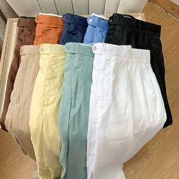 Wholesale Breathable Fabric in Summer High Quality Slim Fit Straight Oversize Mens Trousers 100%linen Twill Chino Casual Pants