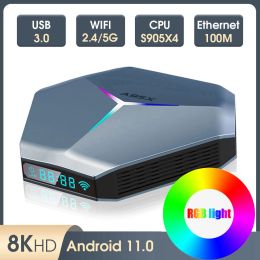 Box A95X F4 Android 11 Smart TV BOX Amlogic S905X4 8K Ultra HD RGB Light Set Top Box 4GB RAM 32GB 64GB 2.4G/5G Dual Wifi BT