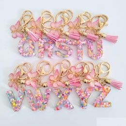 Key Rings Initial Pink Letter Keychains For Girls Women Cute Butterfly Heart Keychain Backpack School Bag Drop Delivery Jewellery Dhwax