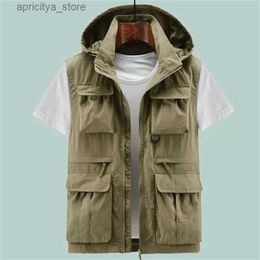 Outdoor Jackets Hoodies Mens Military Nylon Vest Jacket Quick-dry Multipockets Work Waistcoat Summer Spring Fishing Hiking Reporter Chalecos 6XL L48