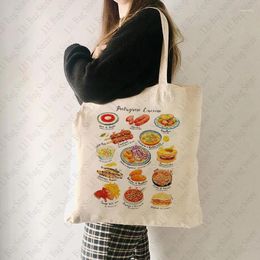 Shopping Bags Portuguese Cuisine Tote Bag Portugal Travel Gifts Shoulder Portuga Trip Merchandise Pattern Canvas