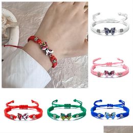 Charm Bracelets Personalised Butterfly Flower Bracelet Female Student Girlfriend Gift Handwoven Adjustable Wholesale Drop Delivery Je Dho45