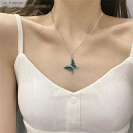 Pendant Necklaces Titanium Steel Necklace For Women Temperature-Sensitive Color-Changing Butterfly Pendant Necklace Summer Beach Jewellery Gift240408