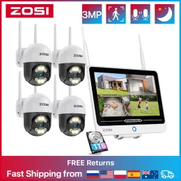System ZOSI 3MP PTZ Wireless Video Surveillance System 12.5" LCD Monitor 2Way Audio 8CH WiFi IP Cameras AllinOne Security Camera Kit