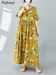 Party Dresses Summer Long Dress Women Bohemian Style Flower Print Fashion Casual Ladies Pleated Ruffle Loose Oversized Woman