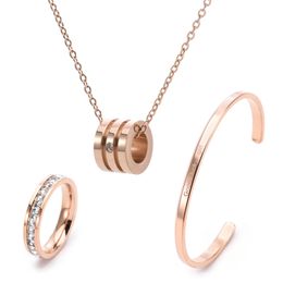 Luxurious Set "Rose Gold Titanium Steel Necklace, Ring" 3 pieces Jewellery Women Gift Idea