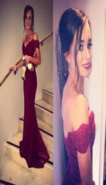 Burgundy Mermaid Prom Dresses Off Shoulder Appliques Sweep Train Long Formal Evening Party Gowns Special Occasion Dress Bridesmaid2144549