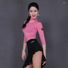 Stage Wear Women Latina Practise Tap Dancing Outfit Samba Costume Salsa Dancewear Designer Clothes Pink Ballroom Dance Tops