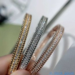Luxury Original 1to1 Vanclef Bracelets Designer High Version Vancef Narrow Edition Beaded Edge Full Diamond Bracelet Dainty Chain Simple Jewelry for Girls